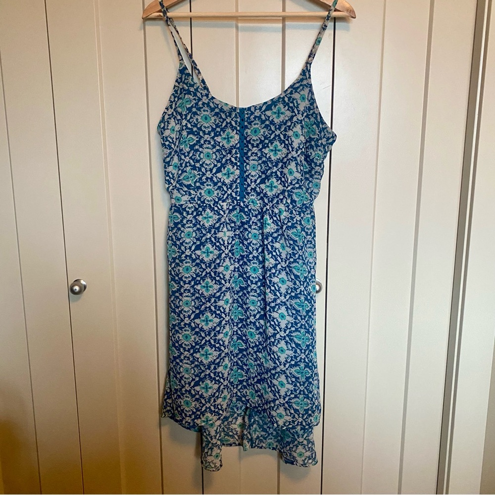 Xhilaration-Lace Up Style front-Blue/Green Patterned Sun Dress-Size L